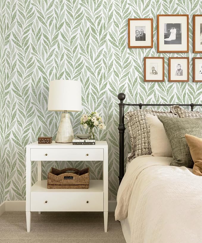 Safiyya Green Leaf Peel and Stick Wallpaper 118"x17.3" Boho Modern Farmhouse Wall Paper Sage Contact Paper Waterproof Self Adhesive Removable Wallpaper for Bedroom Bathroom Vinyl Roll - Image 5