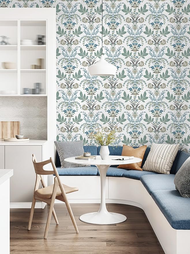 Dimoon Boho Peel and Stick Wallpaper Vintage Damask Floral Contact Paper 394''x17.3'' Sage Green Leaf Botanical Wallpaper Renter Friendly Cottage Core Wall Paper for Bedroom Bathroom Decor Vinyl - Image 7