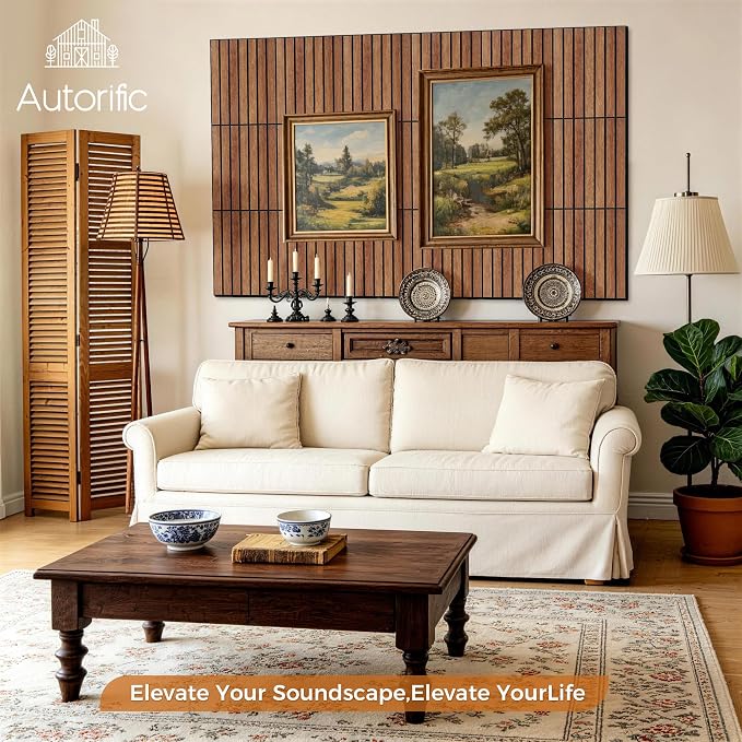 Acoustic Panels,12 Pack Sound Panels,11.8”x15.7”x0.35”,Cherry | Simulated PVC Wood Grain Finish Acoustic Wall Panels,Self-Adhesive Soundproofing Panels,100% Polyester Sound Absorbing Panels - Image 3