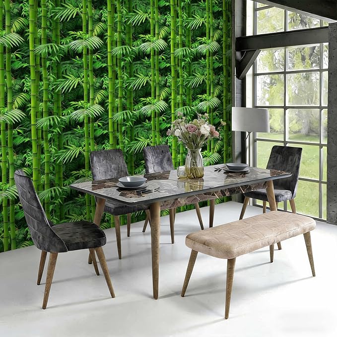 Vintage Green Bamboo Wallpaper Botanical Peel and Stick Wallpaper | Lush fresh green bamboo and palm foliage print, Removable waterproof vinyl wall covering, bedroom accent wall decor - Image 3