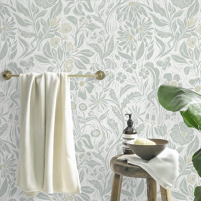 Heroad Floral Contact Paper Green Peel and Stick Wallpaper Botanical Self Adhesive Removable Stick on Wall Paper for Cabinets Drawers Waterproof Bathroom Pantry Wall Decor Vinyl Roll 17.3''x78.7'' - Image 9