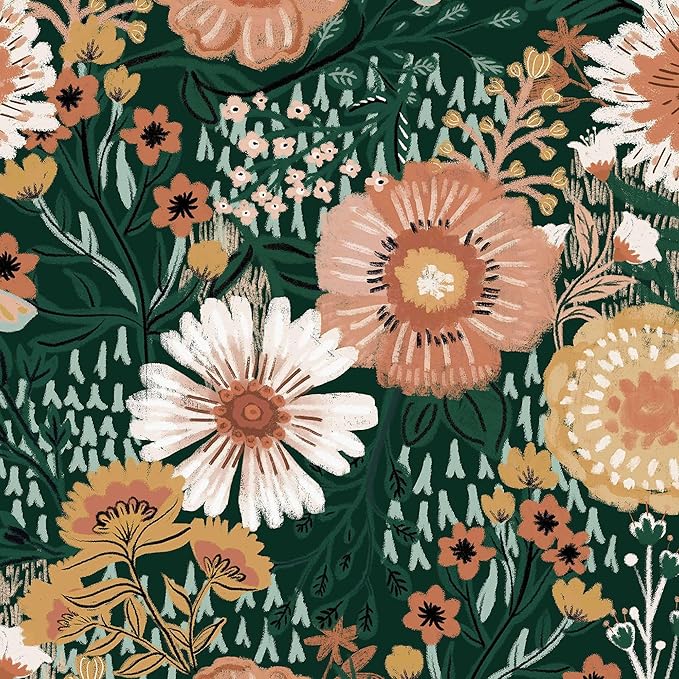 Dimoon Boho Retro Dark Green Wallpaper Peel and Stick Wallpaper Vintage Floral Contact Paper 17.3''x78.7'' Bohemian Removable Wall Paper Renter Friendly Waterproof Wall Mural Bedroom Bathroom Vinyl by DIYYOURMOON