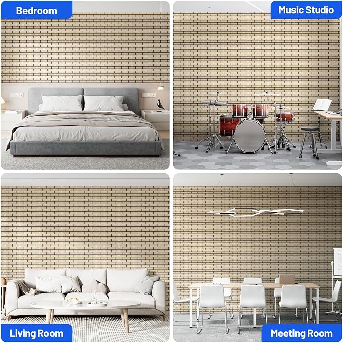 Self-Adhesive Acoustic Panels High Density Sound Proof Foam Panels for Wall | 16 Pack Brick Soundproof Wall Panels, 12" x 12" x 0.4" Sound Dampening Absorbing Panels for Home Studio Decor Office - Teak - Image 6
