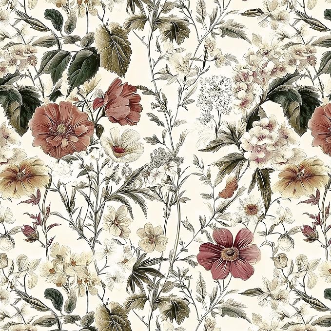 Livebor Vintage Floral Wallpaper Peel and Stick for Bathroom16.9 x 196.8" | Vintage Floral Contact Paper Flower Peel and Stick Wallpaper for Cabinets Waterproof Boho Self Adhesive Removable Decorative by LiveborDirectWallpaper