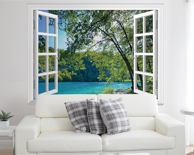FLFK Fake Window Wall Mural - Lakes in The Jungle Faux Window Wall Sticker for Wall Decor, Stick and Peel Wall Decals,80"x60",Set of 5 Sheets - Image 6