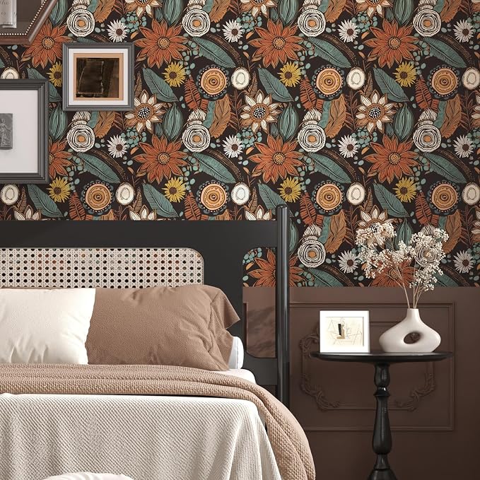 Laatse Boho Wallpaper Peel and Stick 17.5"x197",Brown Orange Contact Paper | Self Adhesive/Removable/Waterproof/Thick Vinyl Wall Paper for Bathroom Bedroom Shelf Cabinet Drawer,Prepasted,Easy Peel - Image 7