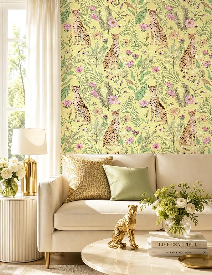 Floralplus Peel and Stick Wallpaper Floral Cheetah Wallpaper | Removable, Stick On, Renter Friendly Wallpaper, Boho Tropical Leopard Contact Paper for Living Room, 17.5 x 118 in - Image 2