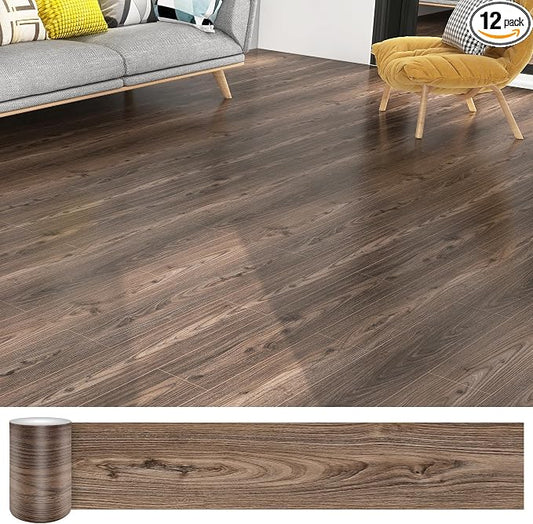 Lareko Peel and Stick Floor Tile, Waterproof Vinyl Plank Flooring | 12-Pack 18 Sq.Ft Self-Adhesive Laminate Vinyl Tiles,Realistic Wood Grain for DIY Bathroom, Laundry Room & Rental Upgrades by Lareko