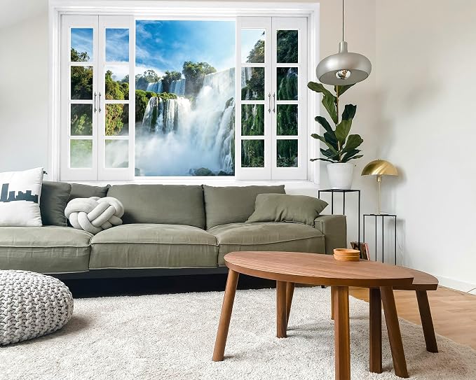 FLFK Fake Window Wall Mural - Nature Scene Waterfall Peel and Stick Decal, 80 x 60 inches, Set of 5 Sheets - Image 5