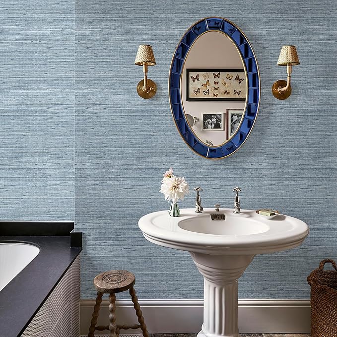 HueBurst Grasscloth Peel and Stick Wallpaper 17.3" x 394" Blue Textured Grasscloth Wall Paper Renter Friendly Wallpaper Self Adhesive Removable for Bathroom Bedroom - Image 6