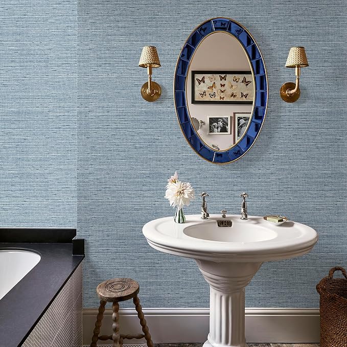 HueBurst Grasscloth Peel and Stick Wallpaper 17.3" x 197" Blue Textured Grasscloth Wall Paper Renter Friendly Wallpaper Self Adhesive Removable for Bathroom Bedroom - Image 5