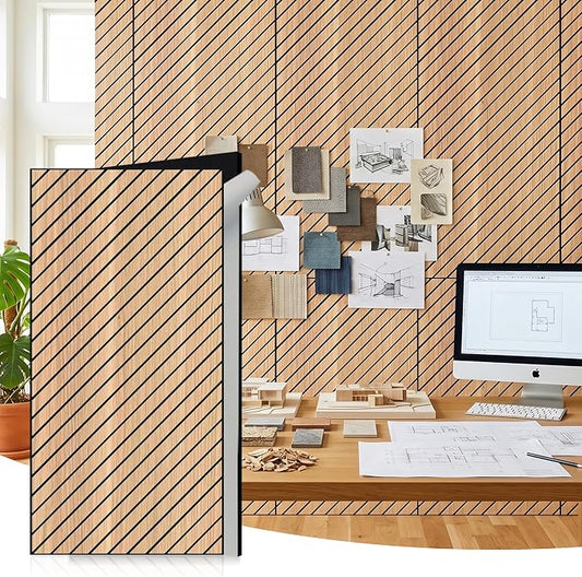 WoveN SounD Acoustic Wall Panels, Natural Oak, 10 Pack, 47.2x23.6 in | Self-Adhesive, Peel and Stick, NRC 0.95, Premium Sound, Echo Proof, Slat Decor, Studio, Home, Office, Media Room by WovenSound