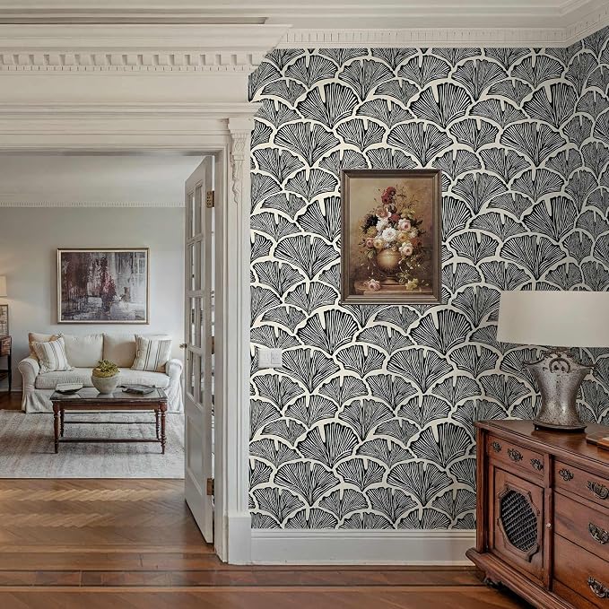Vintage Peel and Stick Wallpaper Beige Black Wallpaper Farmhouse Cottage Leaf Contact Paper Renter Friendly Removable Wall Paper Botanical for Cabinets Bathroom Kitchen Laundry Vinyl 78.7" x 17.3" - Image 5