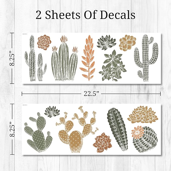 Cactus Wall Decals - Set of 15 Cacti Vinyl Room Decor Peel and Stick Removable Floral Stickers for Nursery Bedroom Bathroom - Image 4