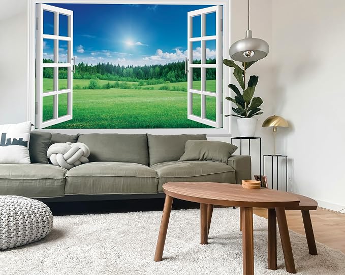 FLFK Fake Window Wall Mural - Grassland Forest Faux Window Wall Decal for Wall Decor, Peel and Stick Wall Sticker,80"x60",Set of 5 Sheets - Image 6
