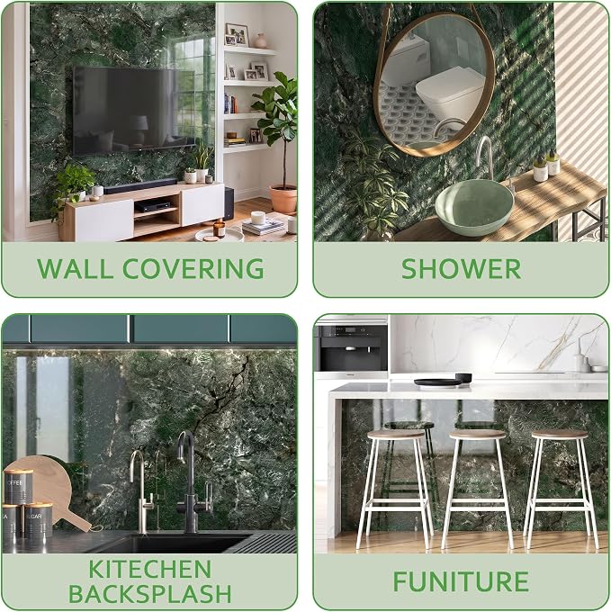 Marble Peel and Stick Waterproof Wall Paneling, 118" x 47" Amazonita Green Glossy Finish Self-Adhesive Backsplash Tile Vinyl Wall Panel for Kitchen Bathroom Wall Decor, Covers 38.75 Sq. Ft. - Image 6