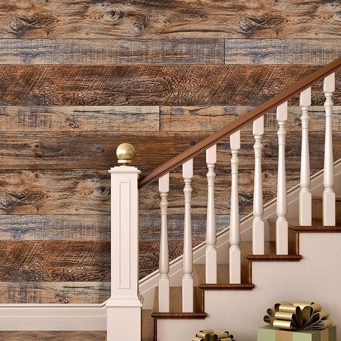 WENMER 17.71" x 197" Brown Wood Wallpaper Peel and Stick Wallpaper Wood Stick on Wall Paper Removable Contact Paper for Drawer Countertop Wall Cabinet Shelf Door - Image 3