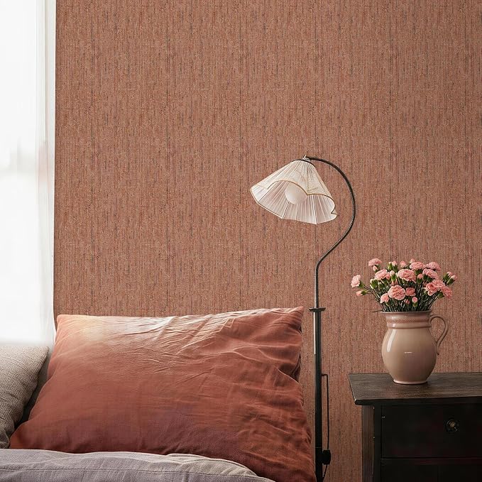 JiffDiff Woven Wallpaper Peel and Stick 17.3" x 400" Colorful Paint Grasscloth Contact Paper Textured Waterproof Self Adhesive Stick on Wallpaper(48 sq. ft Brick Red) by wallpaper