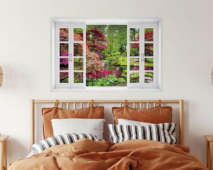 FLFK Fake Window Wall Mural - Garden View with Maple Treest Peel and Stick Decal, 48 x 32 inches, Set of 2 Sheets - Image 5
