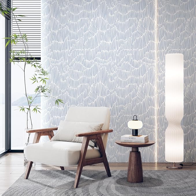 Theper Blue Contact Paper Modern Peel and Stick Wallpaper Boho 17.3"×197" | Striped Wallpaper Self Adhesive Removable Wall Paper for Bedroom Waterproof White and Blue Wallpapers Vinyl Roll - Image 2