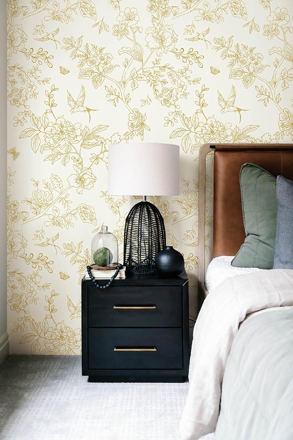 Froluya Cream White and Gold Floral Peel and Stick Wallpaper 17.7in×393.7in | Vintage Floral Birds Self Adhesive Wallpaper Boho Contact Paper Peel and Stick Removable Decorative Wall Paper for Cabinets - Image 8