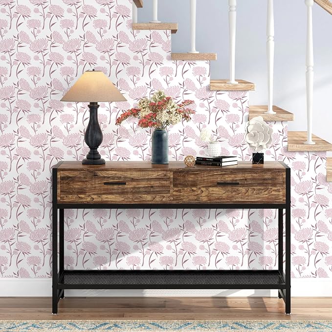 Hopepak Peel and Stick Wallpaper Floral Contact Paper Pink Wall Paper Modern Self Adhesive Removable Vinyl Wallpaper for Bedroom 17.3" x 78.7" - Image 2
