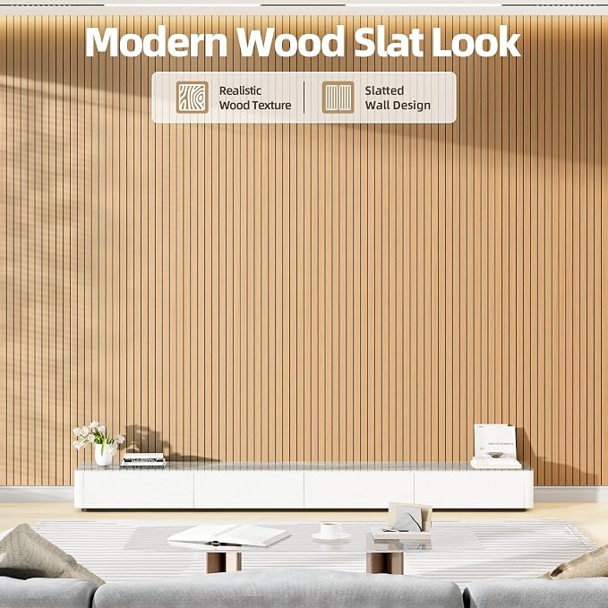 Peel and Stick Wood Slat Wall Panels, 3D PVC Faux Teak Wood Grain Wallpaper | 15.75"x236" Soundproof Wall Panels with Self Adhesive, Wall Coverning for Accent Walls Ceiling Bedroom Bathroom Kitchen Decor - Image 2