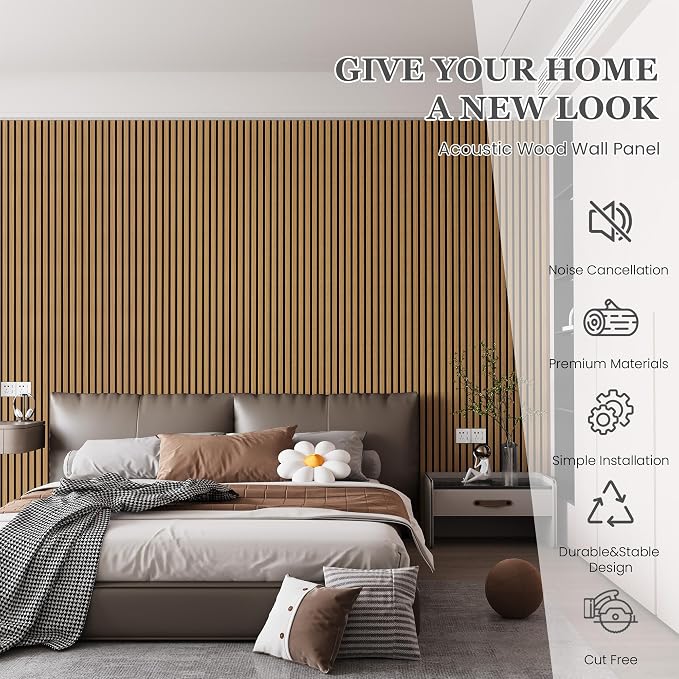 2 Pack Wood Salt Acoustic Wall Panels 94" x 23.6" x 0.8", Teak | 3D Fluted Soundproof Wooden Wall Panel, Sound-absorbing Wall Decor for Home Theater Studio Office Bedroom - Image 2