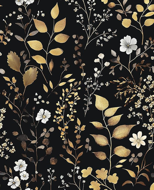 Laatse Vintage Dark Floral Gold Leaf Peel and Stick Wallpaper 17.5"x393" | Self Adhesive/Removable/Waterproof/Thick Vinyl Contact Paper for Bathroom Bedroom Shelf Cabinet Drawer,Prepasted,Easy Peel by Laatse
