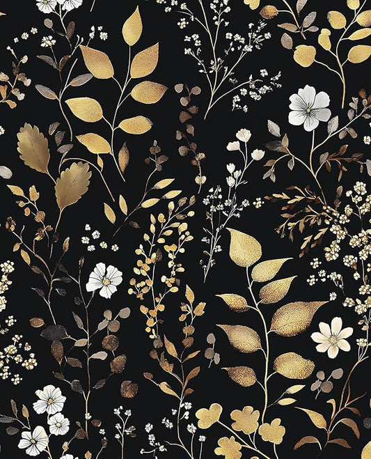 Laatse Vintage Dark Floral Gold Leaf Peel and Stick Wallpaper 17.5"x118" | Self Adhesive/Removable/Waterproof/Thick Vinyl Contact Paper for Bathroom Bedroom Shelf Cabinet Drawer,Prepasted,Easy Peel by Laatse