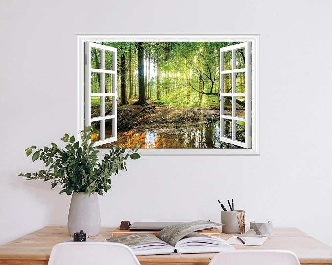 FLFK Fake Window Wall Sticker - Forest Jungle Faux Window Wall Mural for Wall Decor, Stick and Peel Wall Decals,24"x16" - Image 4