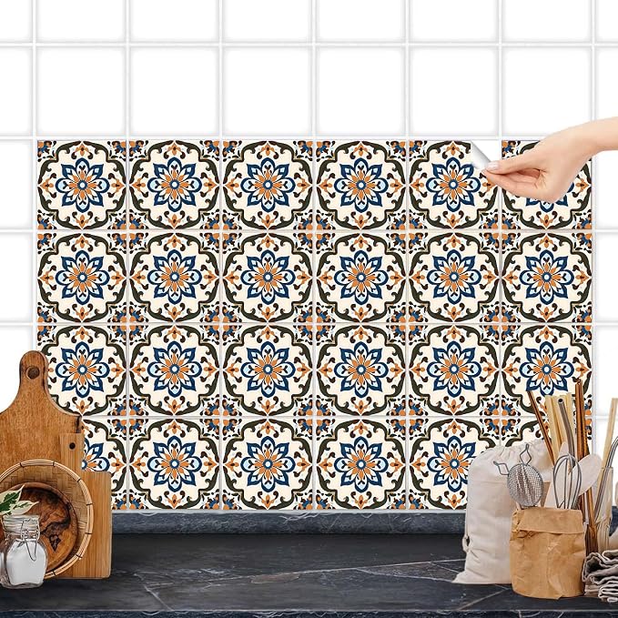 Wall Tiles Peel and Stick Waterproof - 24 Pcs (6x6 Inch) Wall Stickers Backsplash Decals for Kitchen, Bathroom, Removable Self-Adhesive Vinyl Art with Bohemian Patterns - Image 4