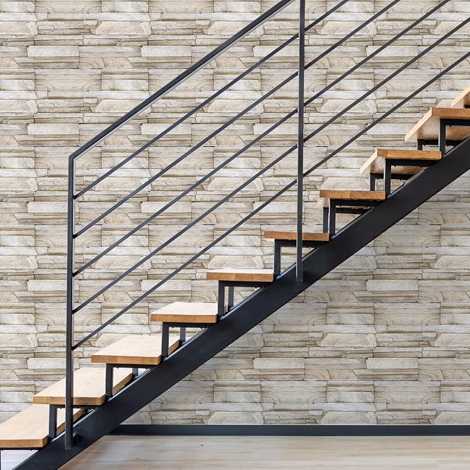 Main Street Peel and Stick Wallpaper Sheets, Stacked Stone, 12-Pack | 11 x 16 in sheet size; Covers up to 14.67 sq ft; Eco-friendly paper material; No paste or additional adhesive required - Image 3