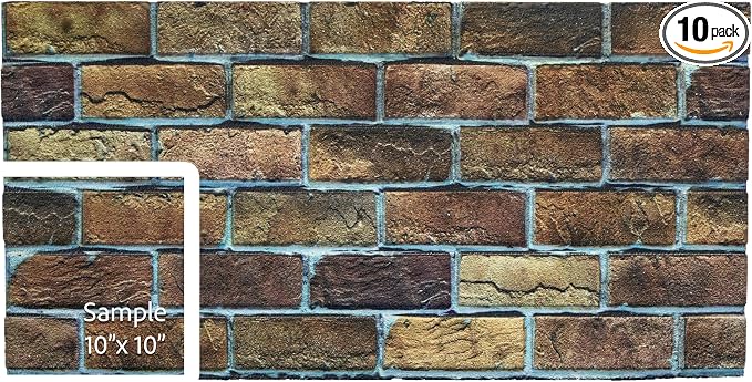 Dundee Deco 3D Wall Panels Faux Brick - Cladding, Brown Beige Stone Look Wall Paneling, Styrofoam Facing for Living Room, Kitchen, Bathroom, Balcony, Bedroom, Sample, Size 10 x 10 in. by DundeeDeco