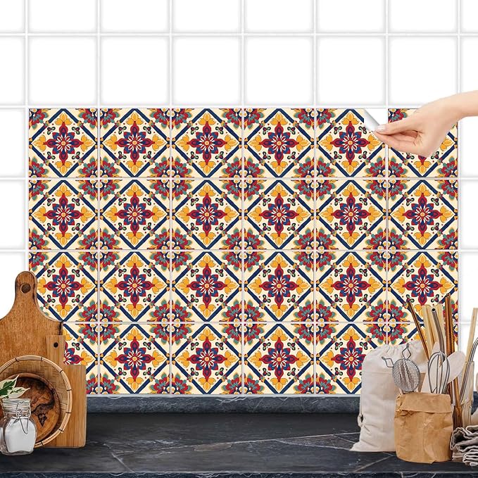 Wall Tiles Peel and Stick Waterproof - 24 Pcs (6x6 Inch) Wall Stickers Backsplash Decals for Kitchen, Bathroom, Removable Self-Adhesive Vinyl Art with Bohemian Patterns - Image 6