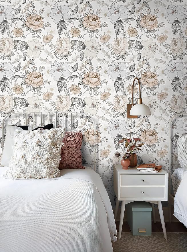 Hopepak Floral Peel and Stick Wallpaper for Bedroom Modern Farmhouse Flower Wall Paper Self Adhesive Removable Contact Paper for Cabinets Bathroom Nursery Shelf Drawer 15.5'' x 78.7'' - Image 9