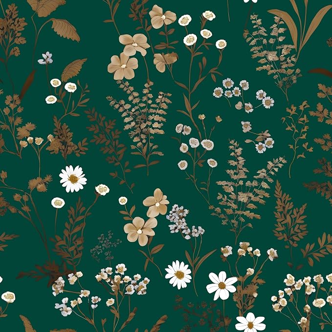 Laatse Vintage Dark Green Gold Floral Peel and Stick Wallpaper 17.5"x393" | Self Adhesive/Removable/Waterproof/Thick Vinyl Contact Paper for Bathroom Bedroom Shelf Cabinet Drawer,Prepasted,Easy Peel by Laatse