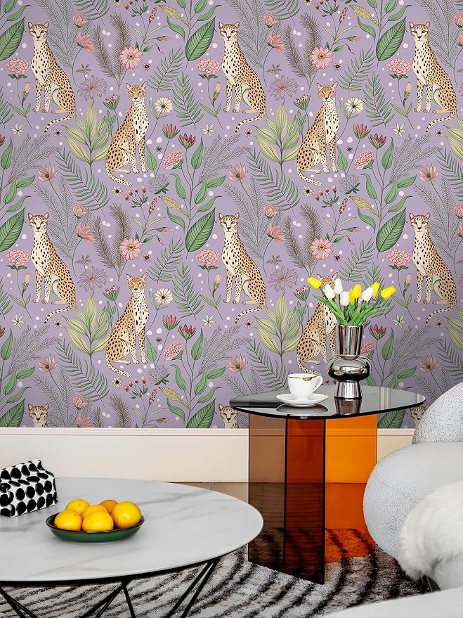 Floralplus Peel and Stick Wallpaper Floral Leopard Wallpaper Renter Friendly Removable Tropical Animal Wallpapers for Bathroom Boho Cheetah Textured Contact Paper for Countertop 17.5 x 393 in - Image 8