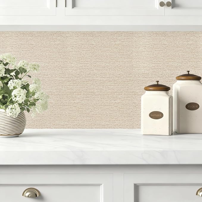 Grasscloth Peel and Stick Wallpaper Beige Contact Paper 16in x 197in | Faux Linen Vintage Wallpaper Textured Removable Wall Paper Grass Cloth Cabinets Bedroom for Cabinet Self Adhesive Vinyl - Image 4