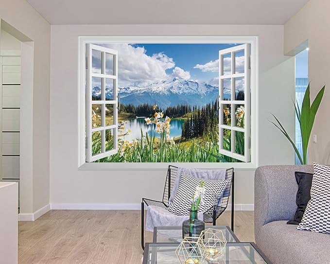 FLFK Fake Window Wall Mural - Spring Faux Window Wall Sticker for Wall Decor, Stick and Peel Wall Decals,80"x60",Set of 5 Sheets - Image 5