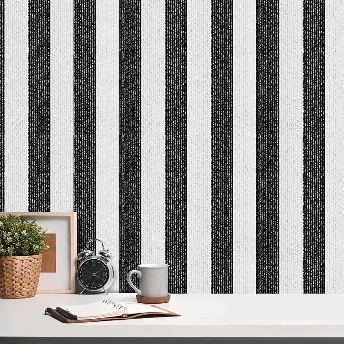 Black Stripe Peel and Stick Wallpaper 15.7" x 118" | Black and White Striped Boho Self-Adhesive Contact Paper Removable Waterproof Wallpaper for Bedroom,Cabinets,Drawer Liners by Horryhaushomedecoration