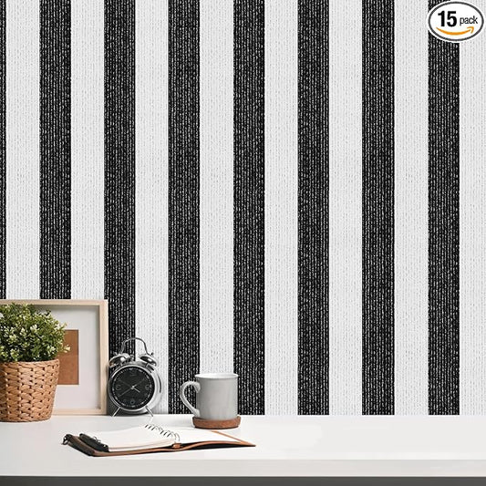 Black Stripe Peel and Stick Wallpaper 15.7" x 472" | Black and White Striped Boho Self-Adhesive Contact Paper Removable Waterproof Wallpaper for Bedroom,Cabinets,Drawer Liners by Horryhaushomedecoration