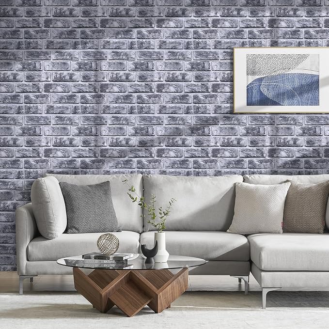 COMSTICKC 3D Faux Brick Wall Panels Peel and Stick, 10 Pcs 11.8" x 11.8" | Whitewash Black, Not Real Brick, Small Size, Thin PVC Brick Wall Sticker Covering Wallpaper for Wall Upgrades,Cover 9.7 sq ft - Image 7