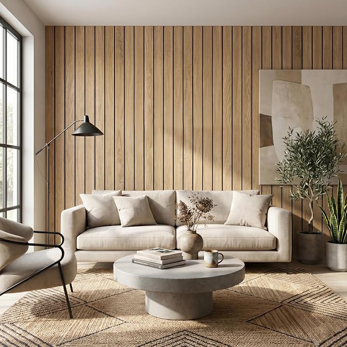 Peel and Stick Wall Panels：Waterproof & Easy to Cut, 236"x15.7" Natural Oak | Self-Adhesive PVC Wood Panels for Interior Walls, Slat Panels 3D Wood Grain Look,Ideal for Living Room, Bedroom & Ceilings - Image 2