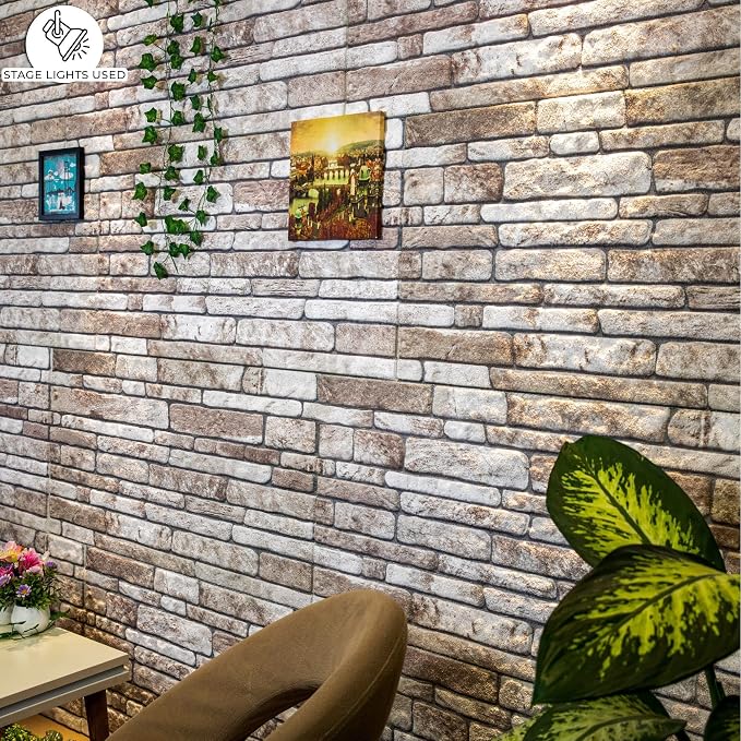 Dundee Deco 3D Wall Panels Faux Brick - Cladding Light Brown Grey Stone Look Wall Paneling, Styrofoam, Sample, Size 10 x 10 in. - Image 6