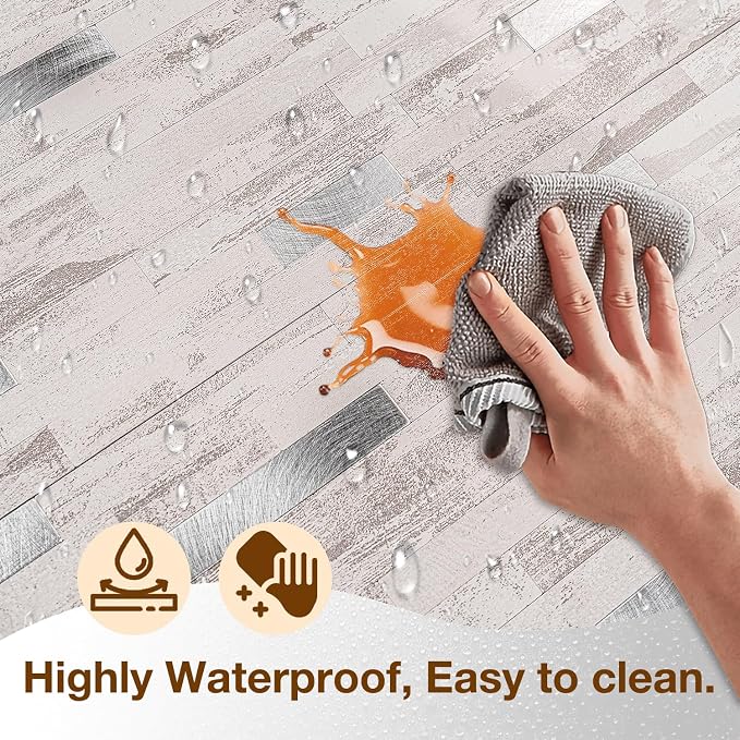 Peel and Stick Backsplash Tile Waterproof Removable PVC Wall Sticker 3D Faux Stone Marble Brick White Accent Panels (Polished Eurasia Silver - Gray, 20 Tiles - 9 sq. ft. (0.84 M²)) - Image 4