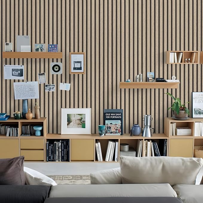 myforHD Wallpaper Peel and Stick Wood Grating Stripe Self-Adhesive Wallpaper Faux Wood Contact Paper Wood Slats Self Adhesive Wall Paper PVC Vinyl Film Removable Waterproof 17.3" x 118" - Image 6