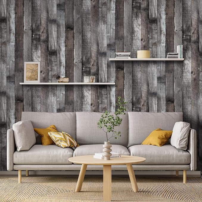 Yun-aeon Natural Wood-Dark Grey Contact Paper Peel and Stick Wallpaper | 34.6"x 480"Self Adhesive Removable Vintage Faux Wood Wall Paper Plank Shelf Home Decoration Kitchen Counter Cover - Image 6