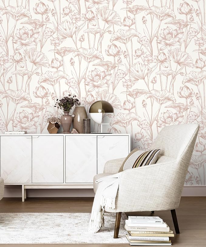 Timeet Floral Peel and Stick Wallpaper White and Pink Vintage Contact Paper 16" x 197" Lotus Self Adhesive Removable Wallpaper for Bedroom Bathroom Waterproof Decoration - Image 8