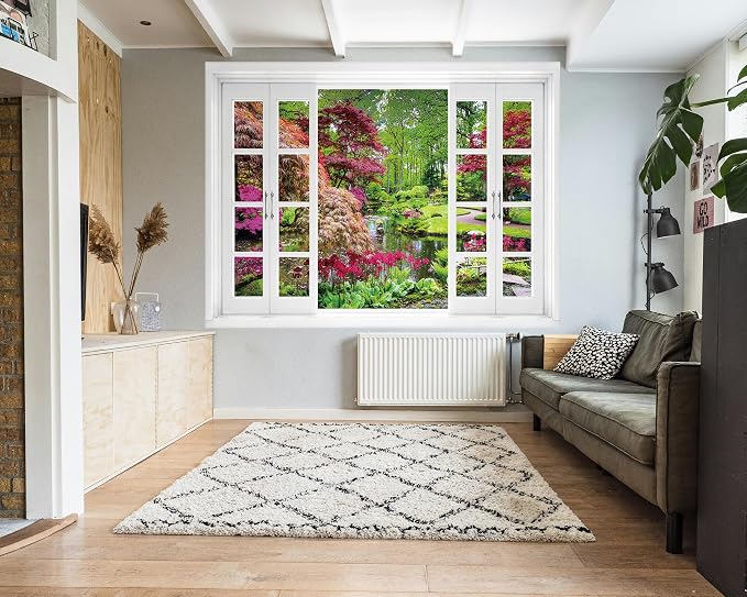 FLFK Fake Window Wall Mural - Garden View with Maple Treest Peel and Stick Decal, 80 x 60 inches, Set of 5 Sheets - Image 3